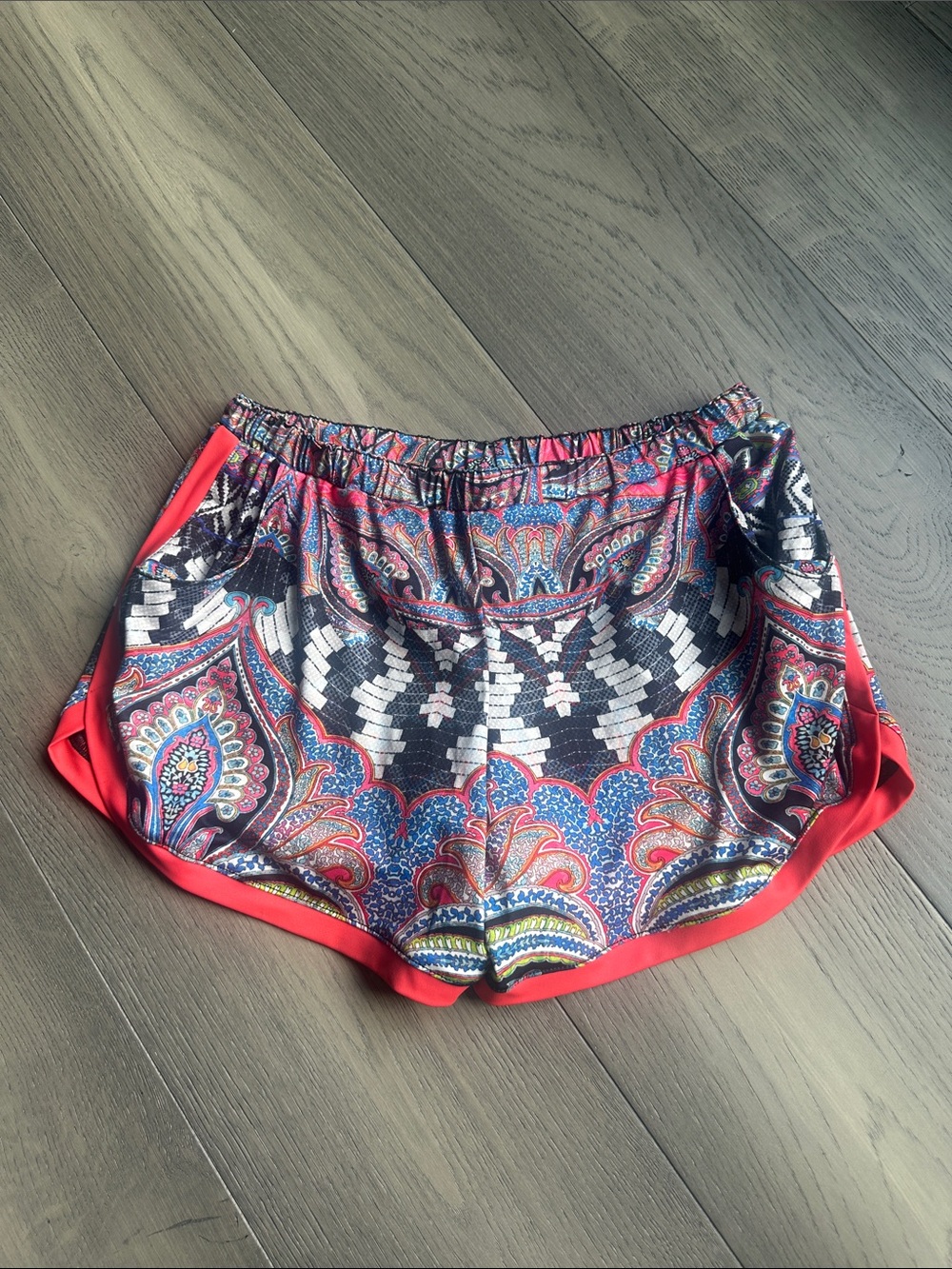 Onzie Red Paisley-Print Athletic Shorts